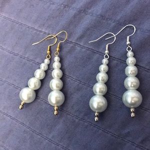 Gold and silver 5 pearl earrings